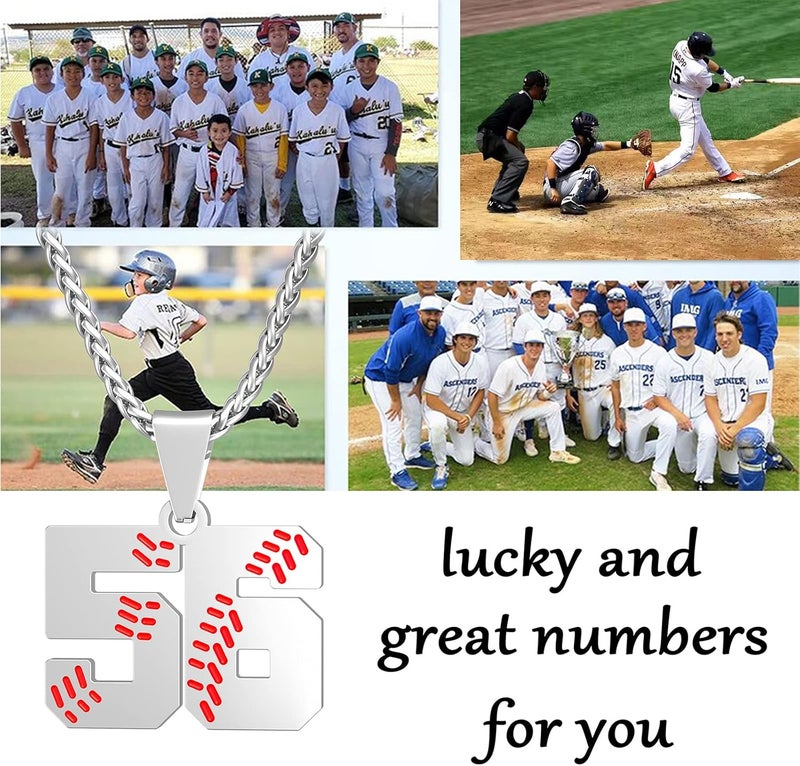 Wikavanli Personalized Baseball Jersey Number 00-99 Necklace - Stainless Steel Baseball Chain Pendant Necklace - Team Jewelry Gift for Boys, Girls, Men, Women - Image 3